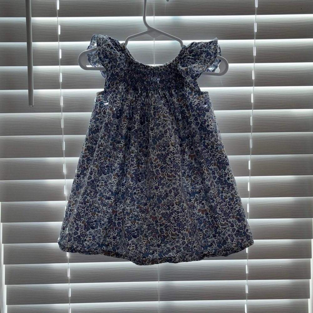 Floral Blue Dress with Ruffled Sleeves